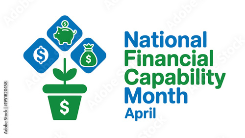 National Financial Capability Month April financial literacy awareness campaign logo with green and blue icons
