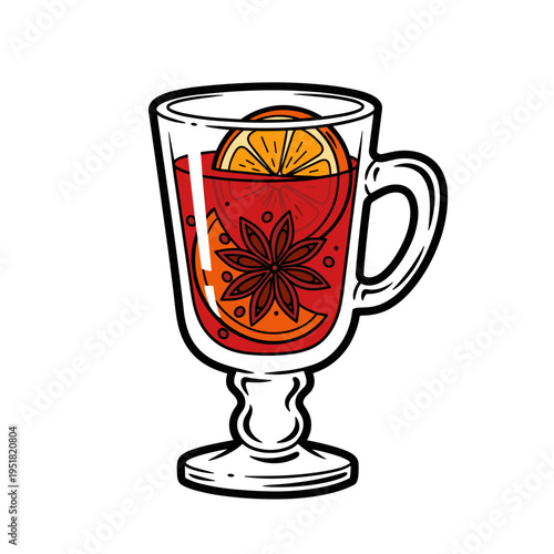 Mulled wine glass with cozy mood illustrated as bold graphic vector