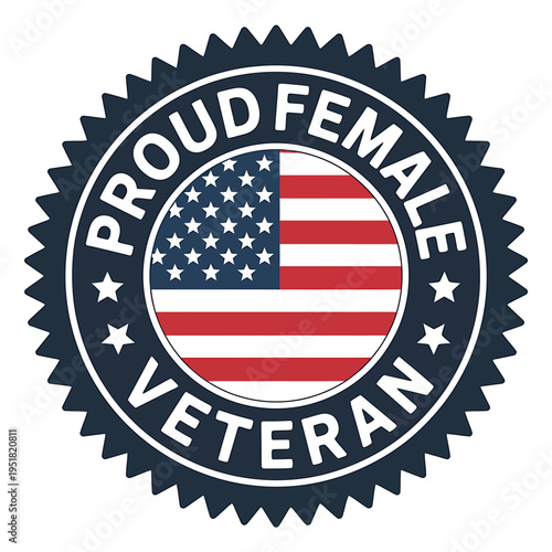Proud Female Veteran Emblem with American Flag  Patriotic Symbol  Female Empowerment