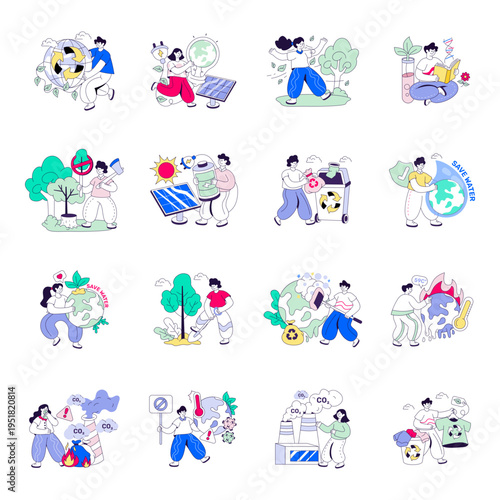 Set of Ecology Flat Illustrations 