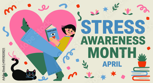 Stress Awareness Month in April in Modern Minimalist Vector Illustration. 