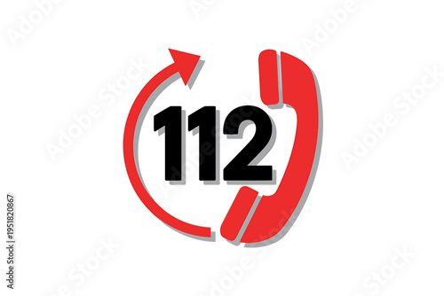 Red phone icon with circular arrow and number one one two