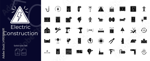 Electric Construction Solid Editable Icons set