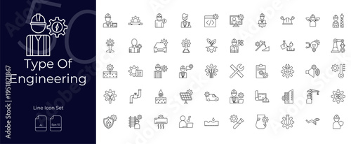 Type Of Engineering Line Editable Icons set