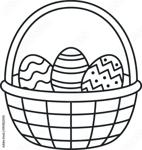Easter Basket with Eggs Line Art  Vector Outline Icon.eps