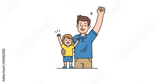 Proud dad and kid celebrating together happy fathers day illustration