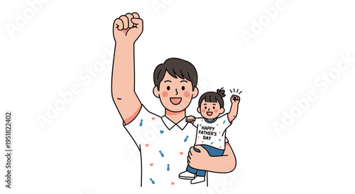 Happy father holding child celebrating together fathers day illustration