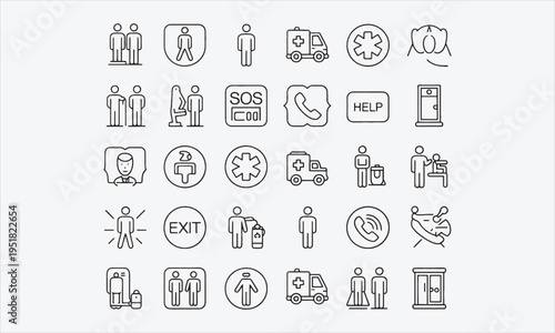 Emergency Evacuation Line Editable Icons set. Vector illustration in modern thin line style of Emergency,vector illustration