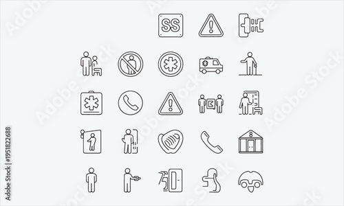 Emergency Evacuation Line Editable Icons set. Vector illustration in modern thin line style of Emergency,vector illustration