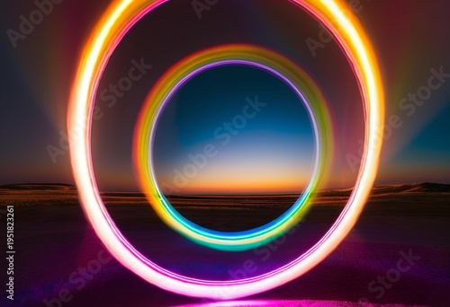 Rainbow light circle created using long exposure photography.