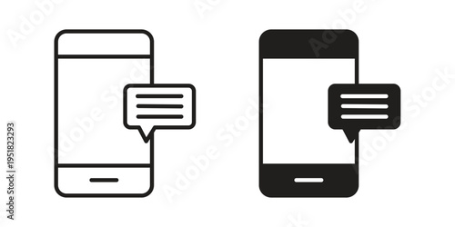Mobile message notification icon. Black and White Vector Illustrations. line icon vector pictogram