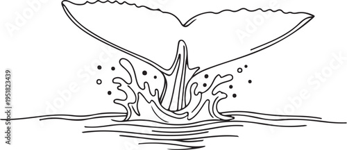 Minimalist Whale Tail Continuous Line Art Splash Illustration