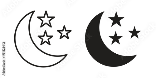 Night icon. Black and White Vector Illustrations. line icon vector pictogram
