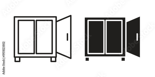 Open safe icon. Black and White Vector Illustrations. line icon vector pictogram