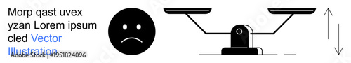 Emotional health, decision making, mental wellbeing, fairness, evaluation, work-life balance. Sad face beside two-pan balance scale. Emotional health and decision making visually