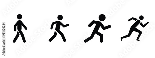 Walking and running silhouette icon featuring people motion progression for fitness training sports activity more vector illustration.