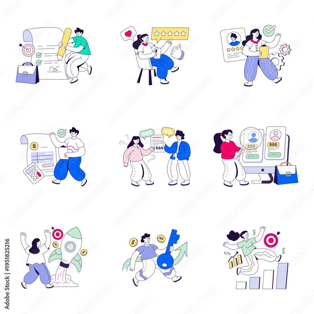 Fototapeta premium Set of Hiring Flat Illustrations