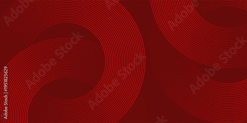 Abstract red background with glowing curve lines. Modern shiny red gradient geometric circle lines pattern. Futuristic concept. Suit for banner, brochure, poster, presentation, cover, website