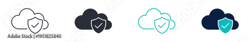 Cloud security icons, cloud with shield protection symbol, data security network icon in line and silhouette style, vector illustration