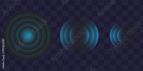 Sound wave. Signal concentric circle. Round light effect. Wifi range. Radio station signal. Water ripple with circle waves. A place or a painful point. Radar screen. Vector effect.