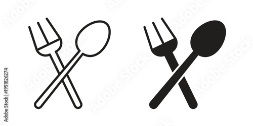 Spoon and Fork icon. Black and White Vector Illustrations. line icon vector pictogram