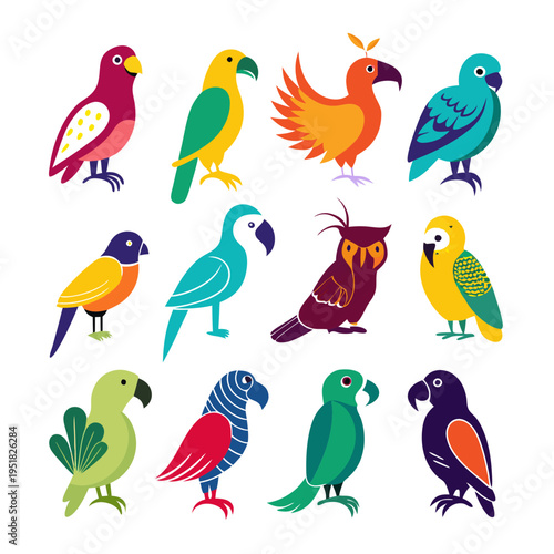 Colorful Parrots Illustration Pattern on a White Background