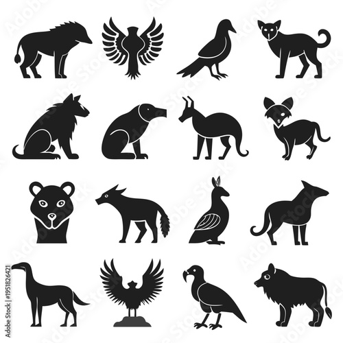 Silhouetted Animals and Birds Set in Graphic Vector Style