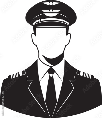 Hand Drawn Male Pilot Black and White Avatar Illustration in Minimal Line Art Style Design