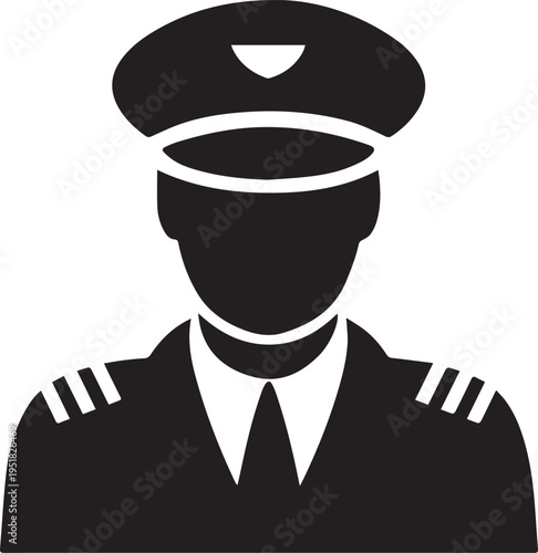 Hand Drawn Male Pilot Black and White Avatar Illustration in Minimal Line Art Style Design