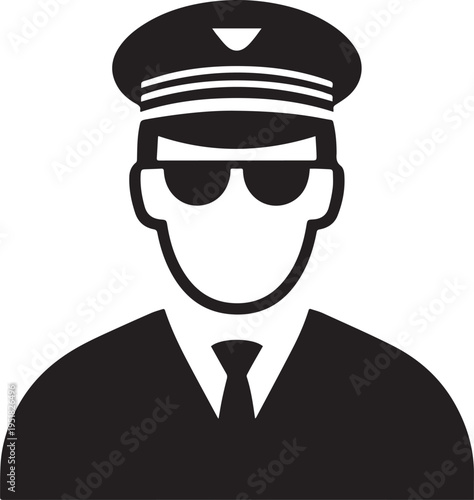 Hand Drawn Male Pilot Black and White Avatar Illustration in Minimal Line Art Style Design