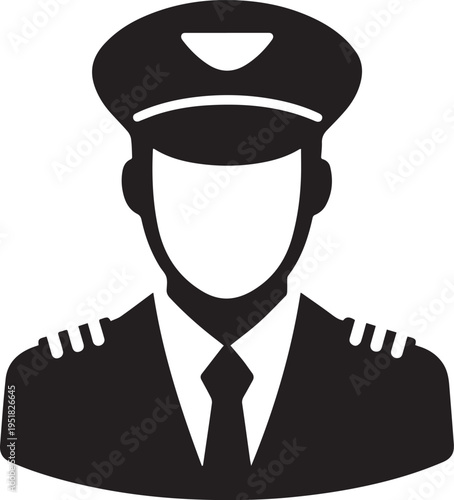 Hand Drawn Male Pilot Black and White Avatar Illustration in Minimal Line Art Style Design