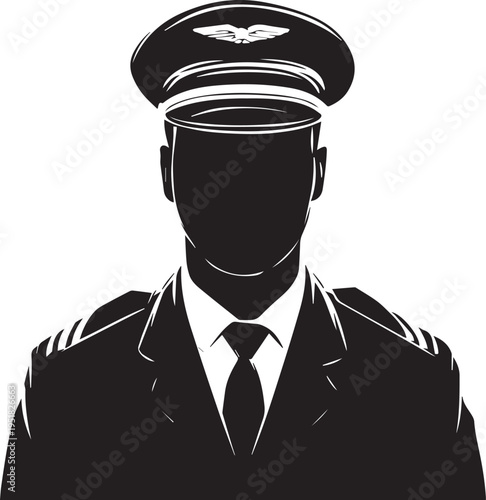Hand Drawn Male Pilot Black and White Avatar Illustration in Minimal Line Art Style Design