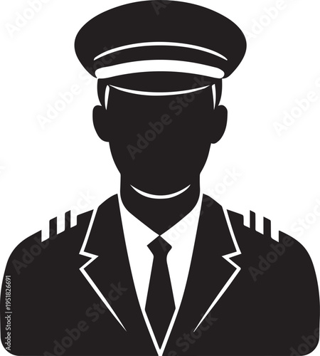 Hand Drawn Male Pilot Black and White Avatar Illustration in Minimal Line Art Style Design