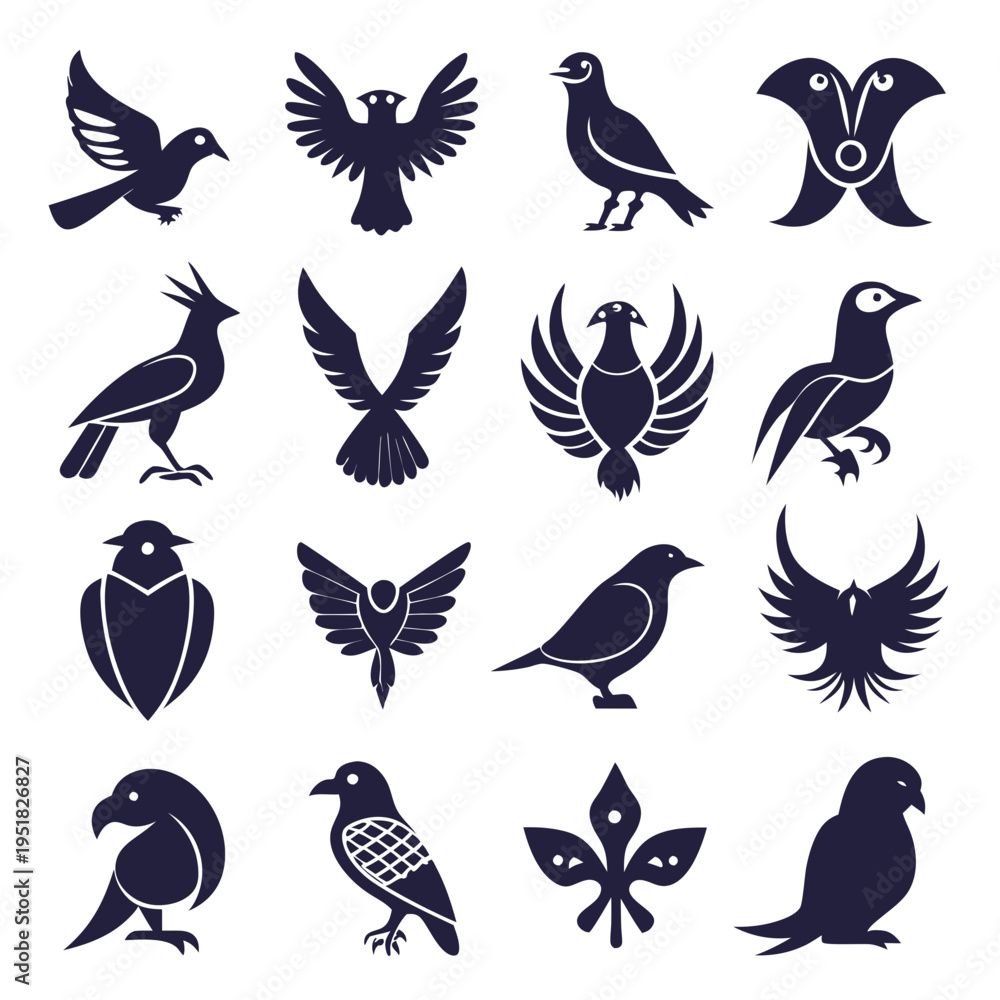 Obraz premium Various Bird Silhouettes Showcasing a Range of Styles