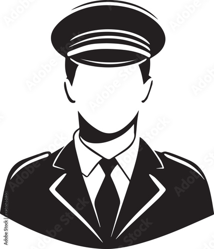 Hand Drawn Male Pilot Black and White Avatar Illustration in Minimal Line Art Style Design