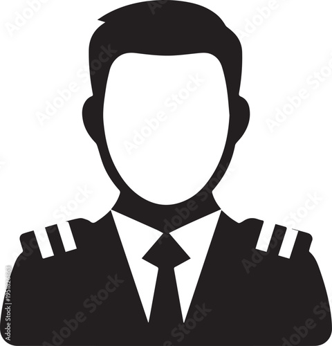 Hand Drawn Male Pilot Black and White Avatar Illustration in Minimal Line Art Style Design
