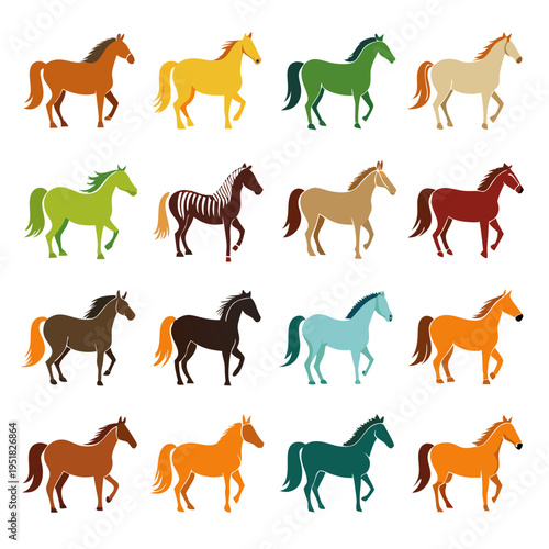 Colorful horse silhouettes showcase a diverse equestrian collection