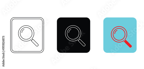 Collection of magnifying glass icons in various colors and styles for search concepts
