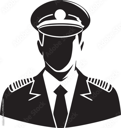 Hand Drawn Male Pilot Black and White Avatar Illustration in Minimal Line Art Style Design