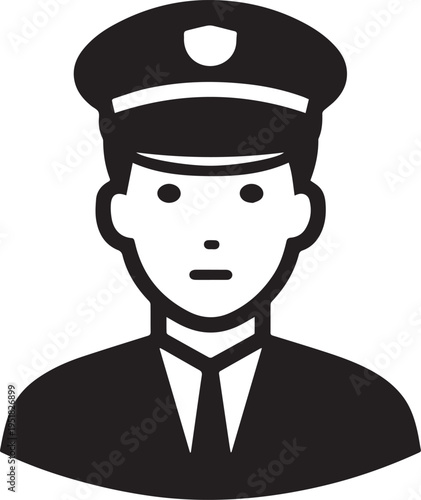 Hand Drawn Male Pilot Black and White Avatar Illustration in Minimal Line Art Style Design