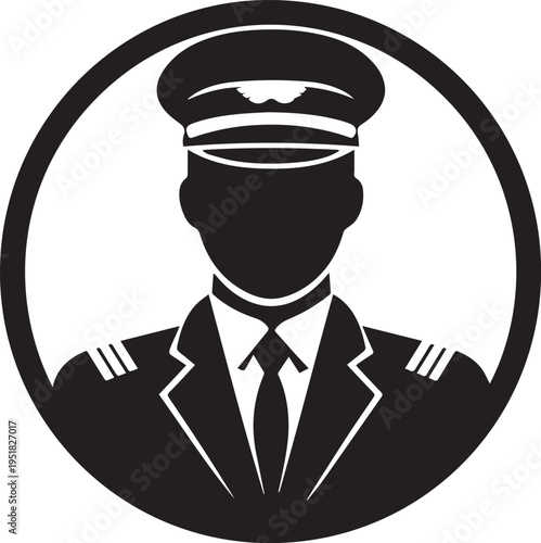 Hand Drawn Male Pilot Black and White Avatar Illustration in Minimal Line Art Style Design