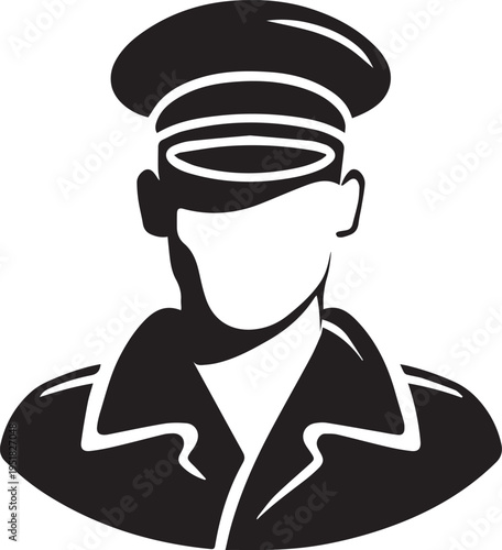 Hand Drawn Male Pilot Black and White Avatar Illustration in Minimal Line Art Style Design