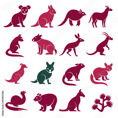 Australian Animals Vector Set Illustration Isolated on White Background