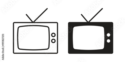 TV icon. Black and White Vector Illustrations. line icon vector pictogram