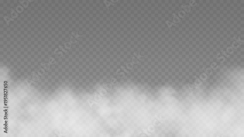 White fog texture isolated on transparent background. Steam special effect. Realistic vector fire smoke or mist	