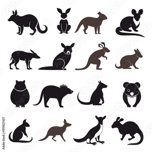 Australian Animal Silhouette Collection Depicting Native Wildlife Diversity