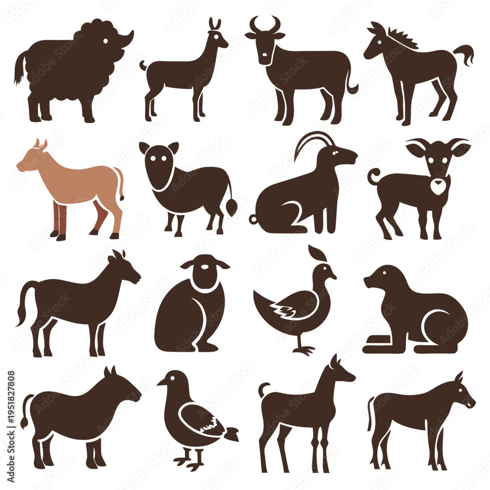 Obraz premium Collection of vector farm animals in a minimalist style