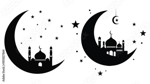 Mosque crescent silhouette with stars for Ramadan and Eid vector