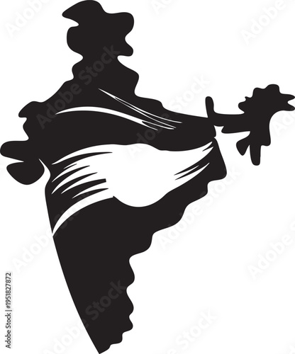Silhouette of India map shape combined with woman figure holding wheat and flower