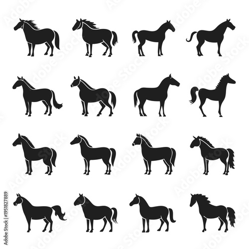 Collection of diverse horse silhouette icons arranged in a grid